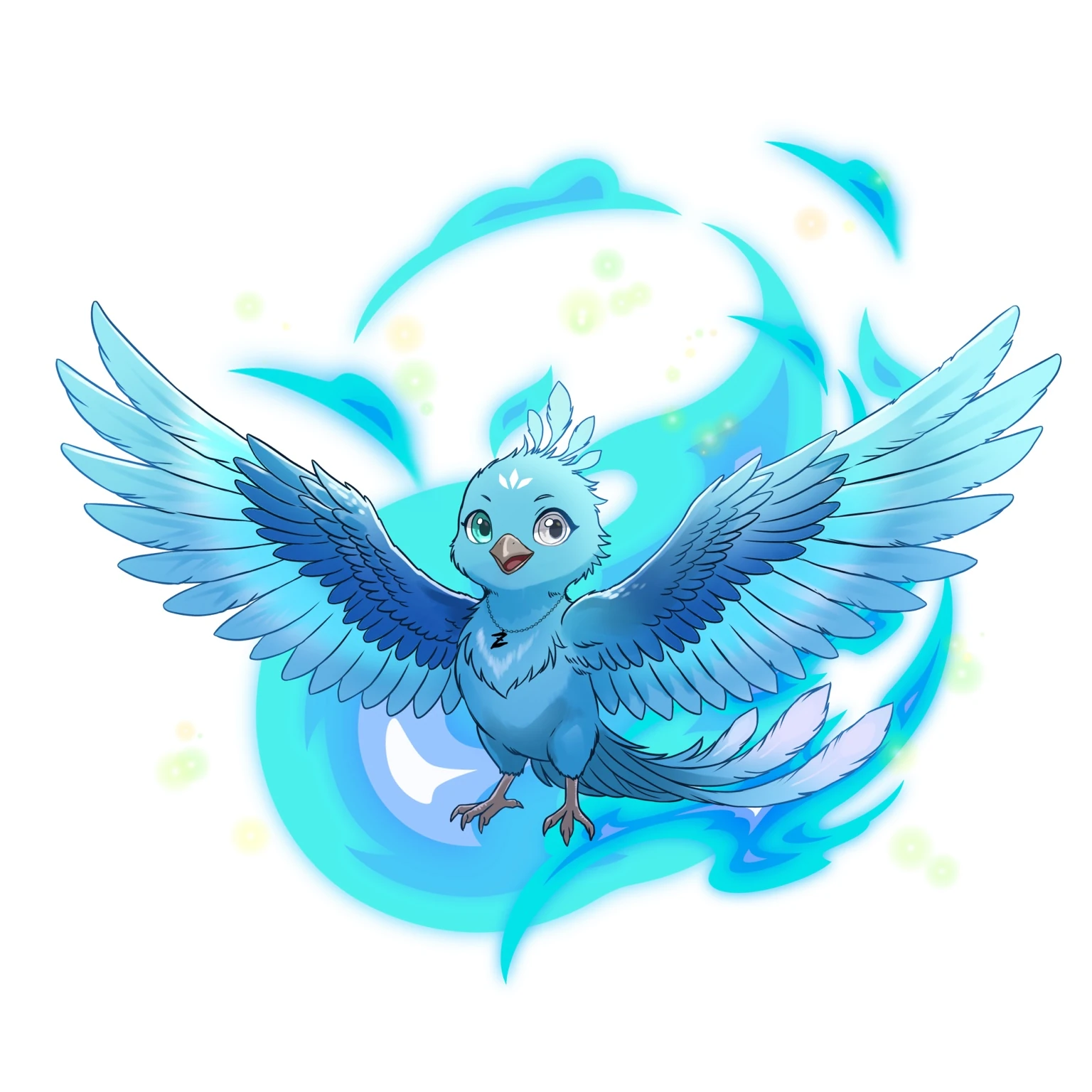 零BRAINROT交流鯖のキャラクター。青い翼を広げ、ターコイズの炎をまとった鳥。